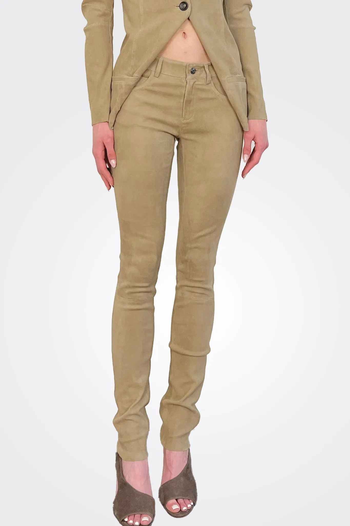 Stretch Leather Pants - Taupe