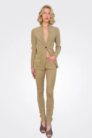 Stretch Leather Pants - Taupe