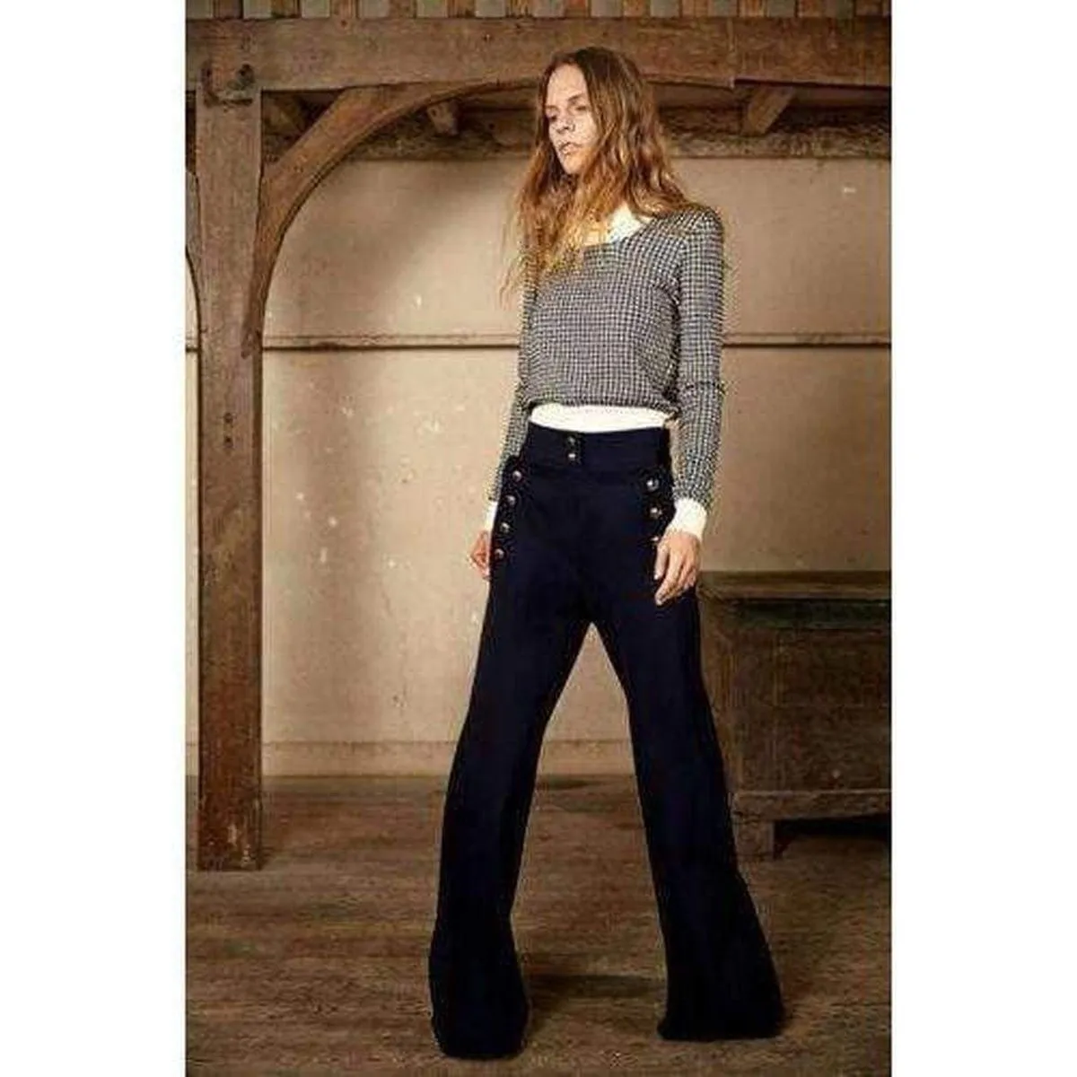 Stretch Wool Flared Pants