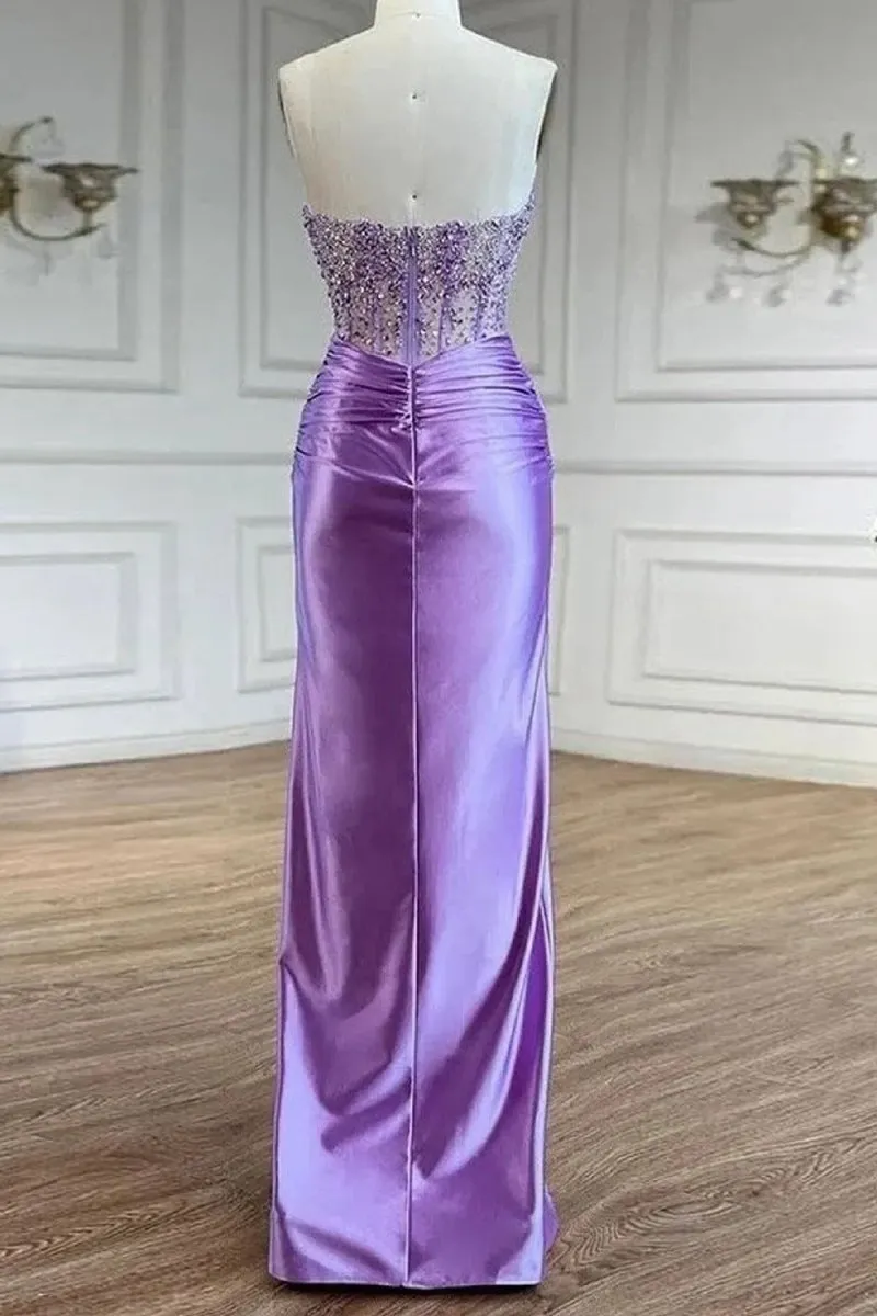 Sweetheart Mermaid Satin Long Prom Dresses with Beading