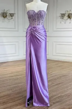 Sweetheart Mermaid Satin Long Prom Dresses with Beading