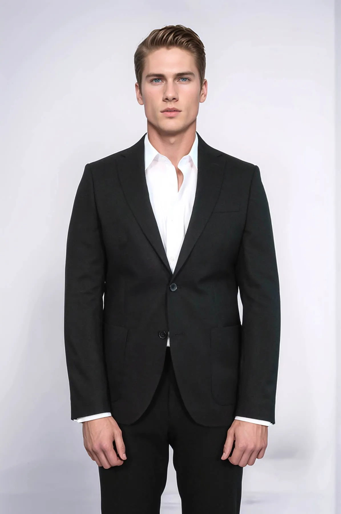 Textured Slim Fit Peak Lapel Black Men Blazer - Wessi
