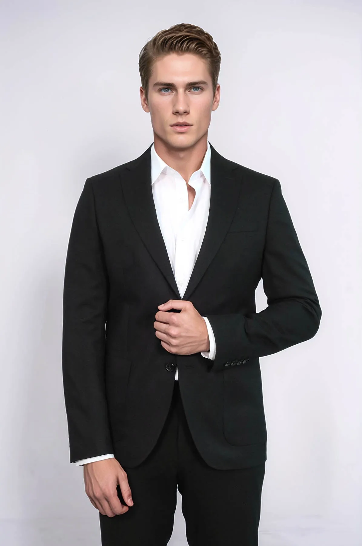 Textured Slim Fit Peak Lapel Black Men Blazer - Wessi