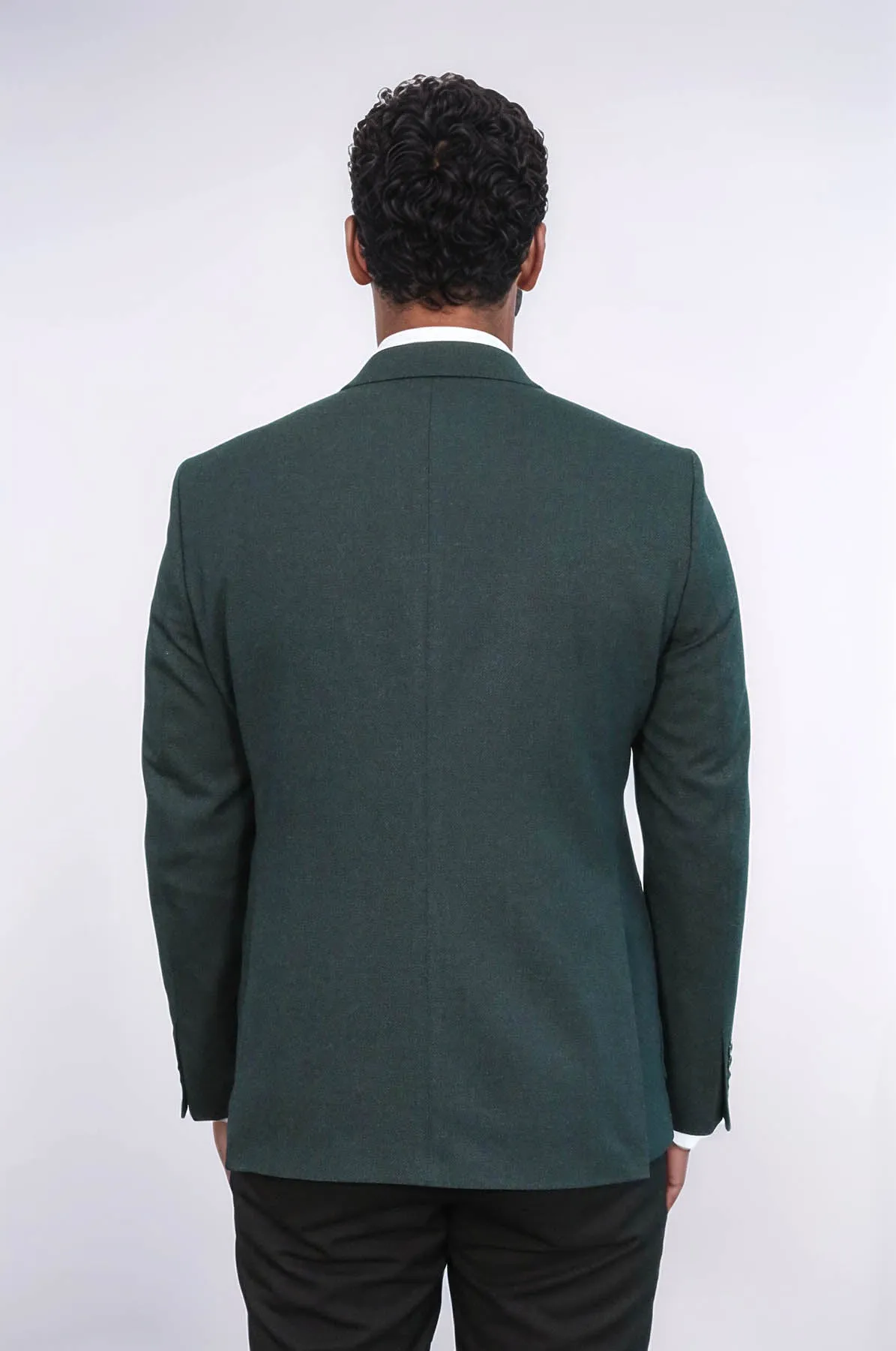 Textured Slim Fit Peak Lapel Green Men Blazer - Wessi