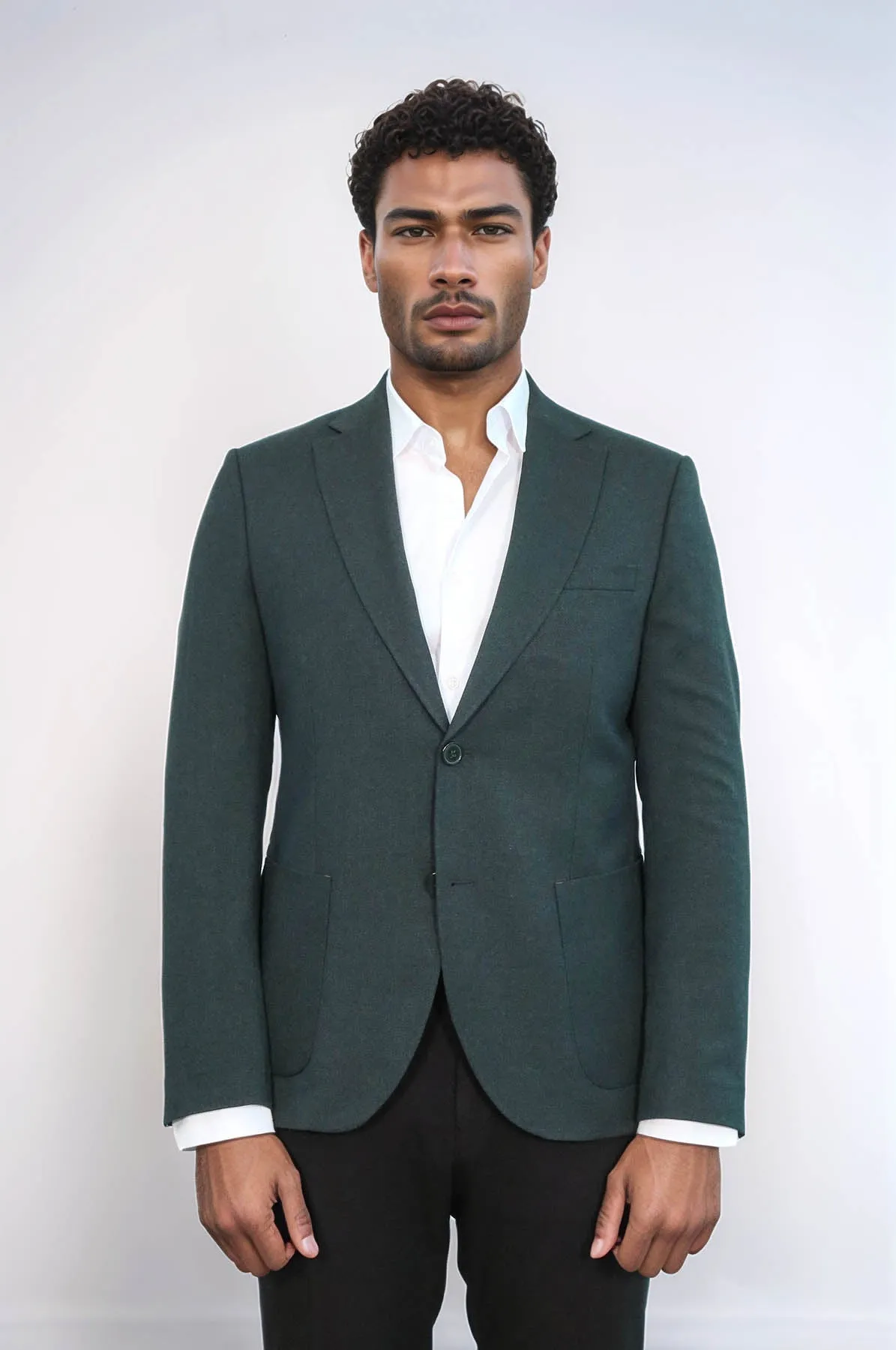 Textured Slim Fit Peak Lapel Green Men Blazer - Wessi