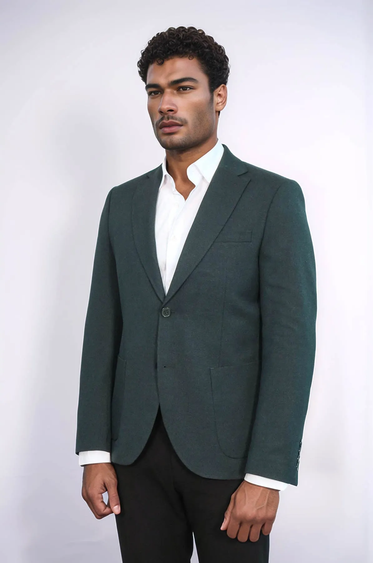 Textured Slim Fit Peak Lapel Green Men Blazer - Wessi