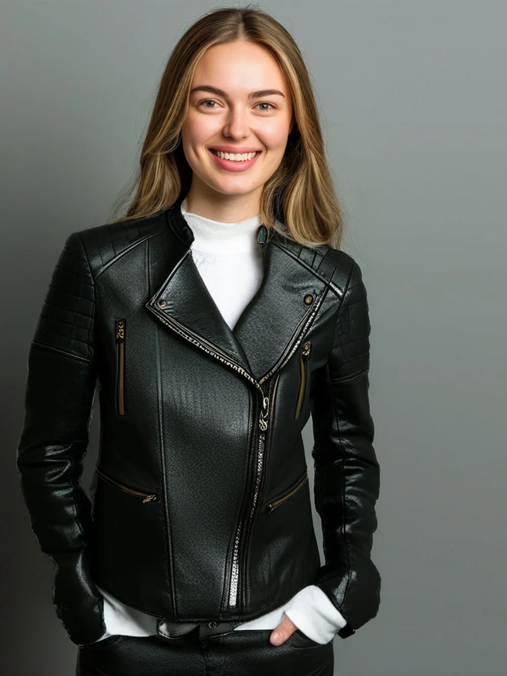 Textured Slim Leather Moto Jacket