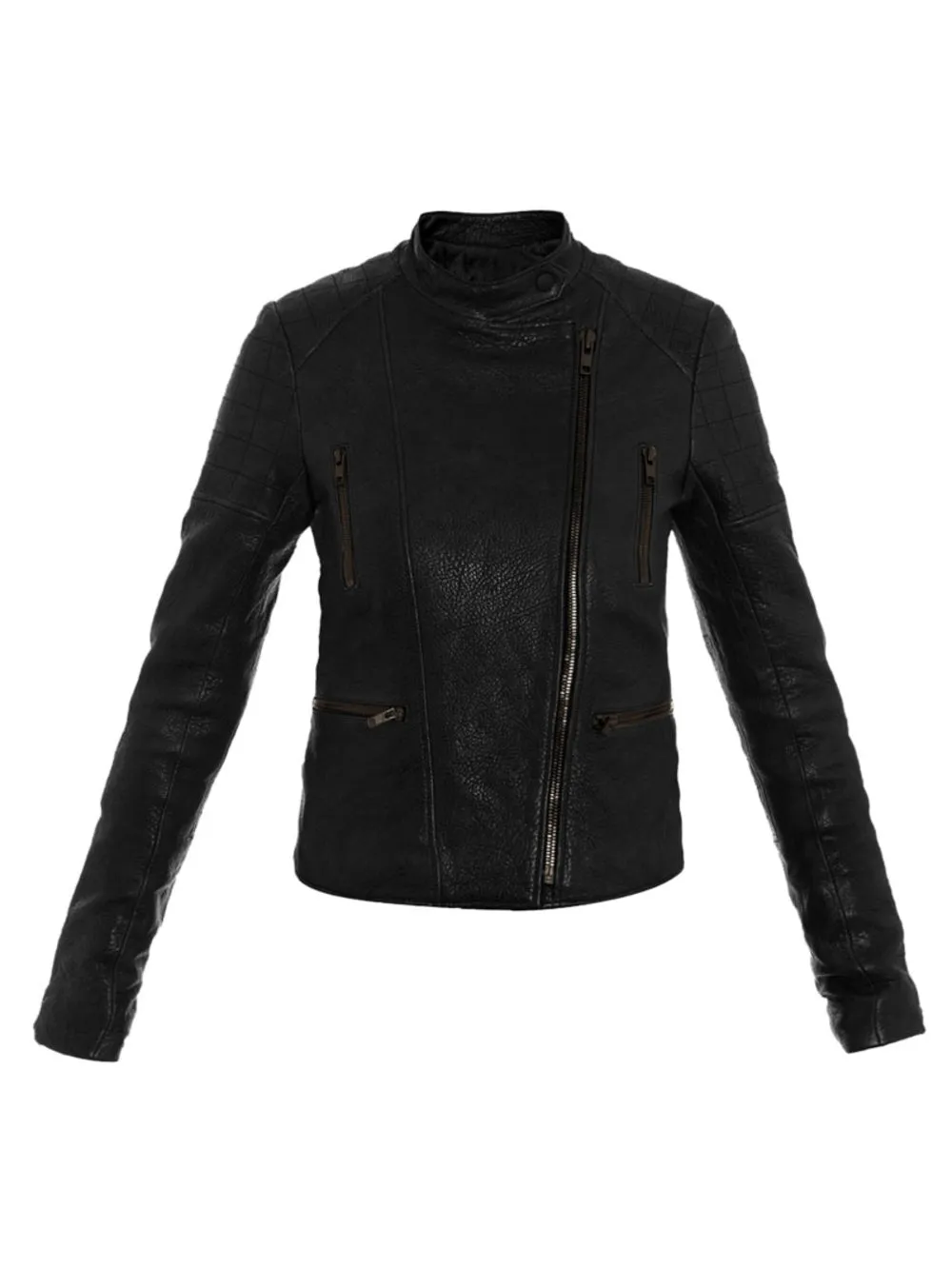 Textured Slim Leather Moto Jacket