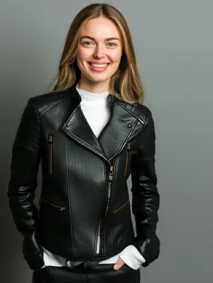 Textured Slim Leather Moto Jacket