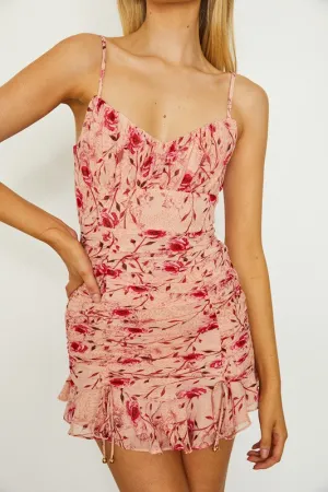 themeisles Floral Print Ruffle Ruched Cami Mini Dress