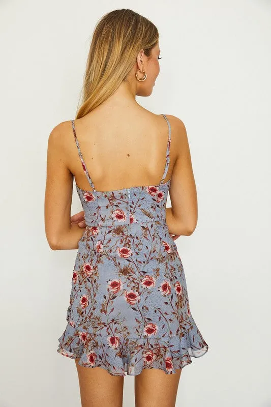 themeisles Floral Print Ruffle Ruched Cami Mini Dress