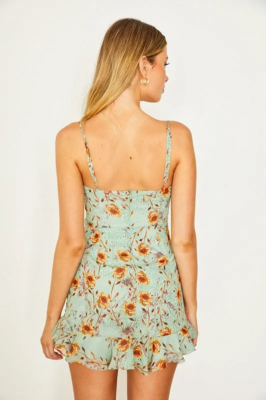 themeisles Floral Print Ruffle Ruched Cami Mini Dress