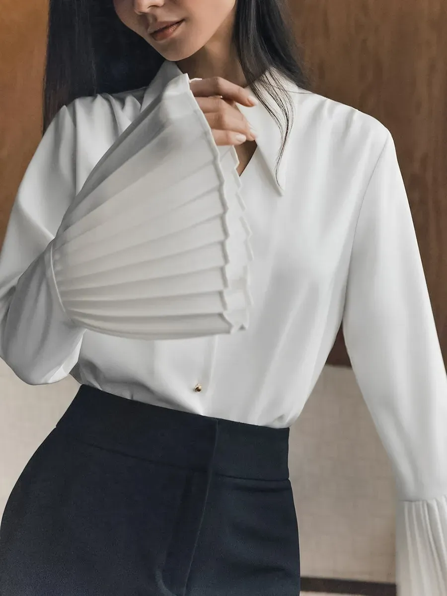 Timeless Charm Long Flare Sleeve Button-Up Blouse