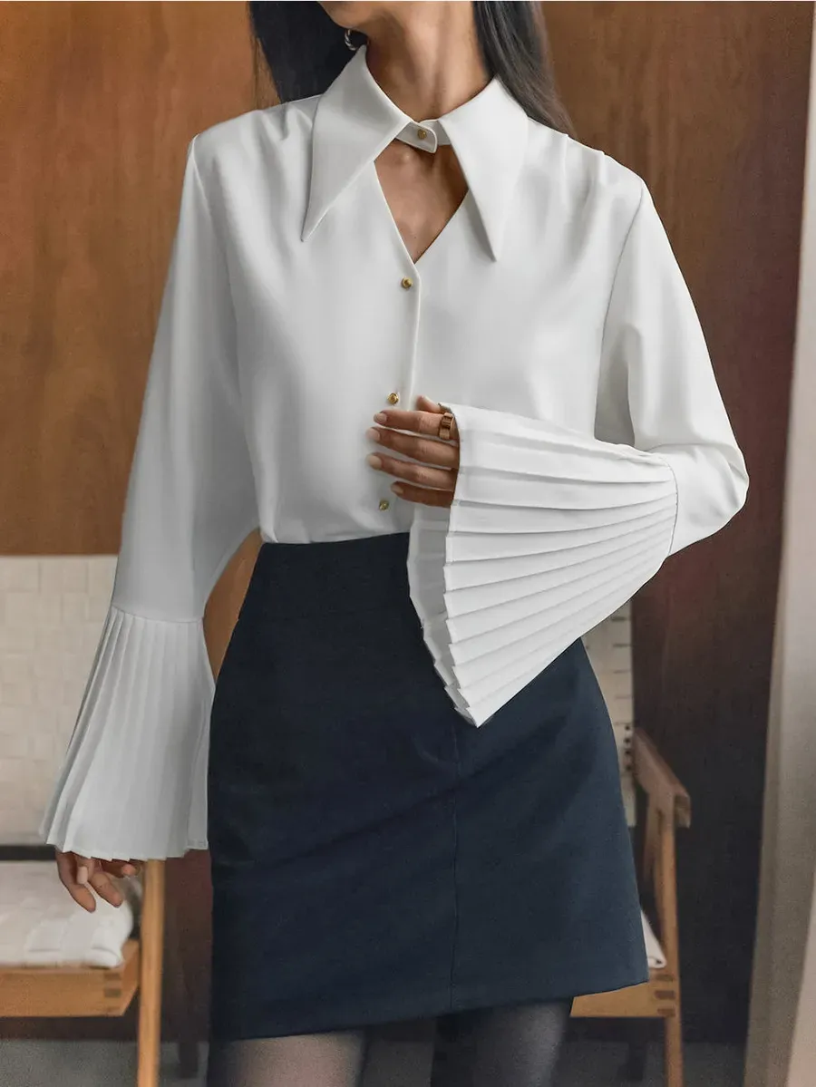Timeless Charm Long Flare Sleeve Button-Up Blouse