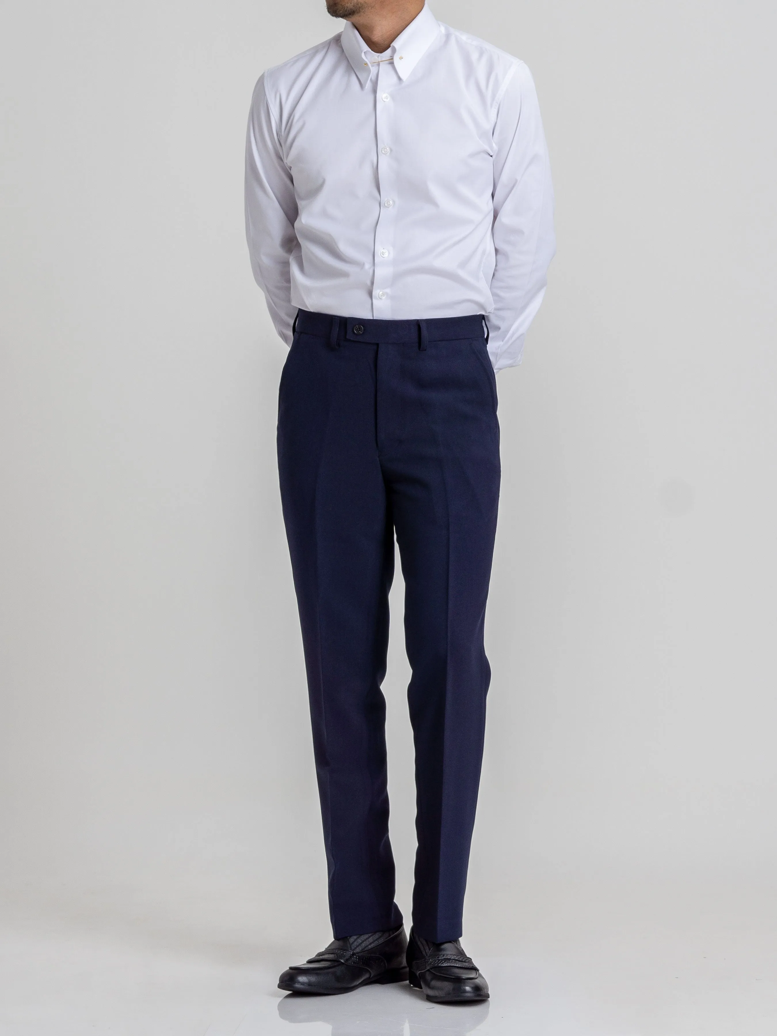Trousers With Belt Loop -  Navy Blue Plain (Slim Straight)
