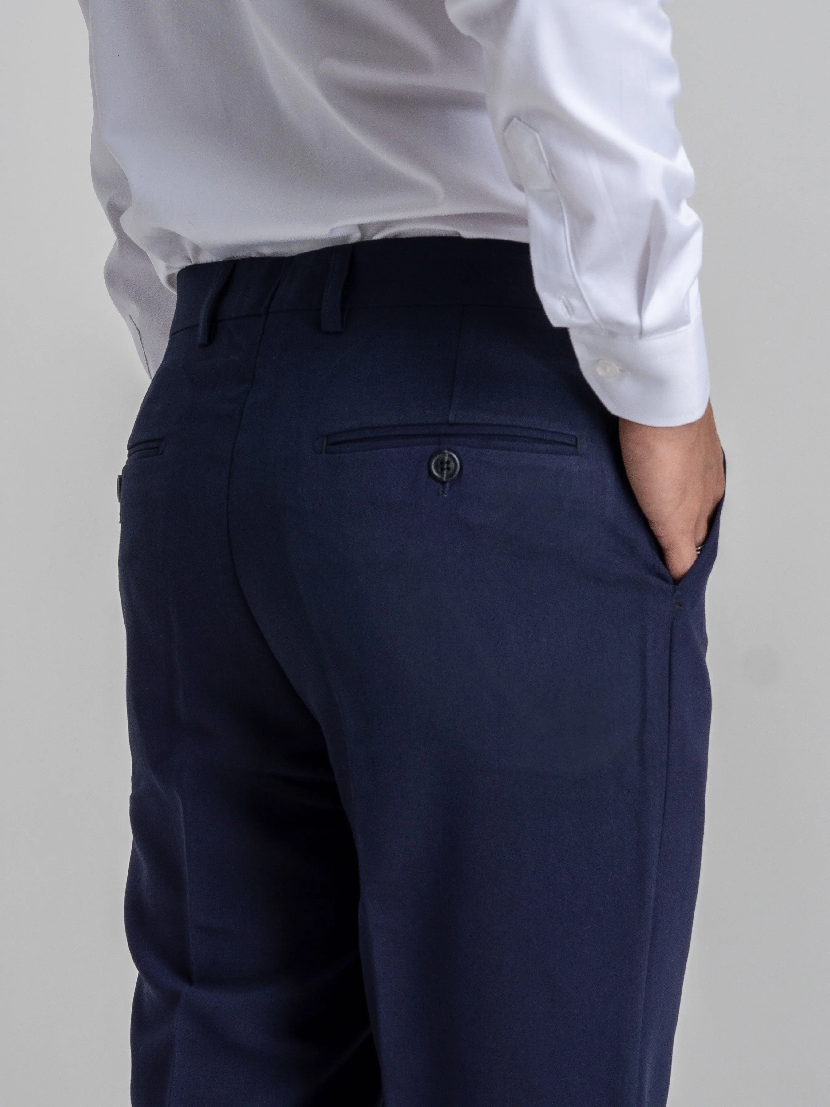 Trousers With Belt Loop -  Navy Blue Plain (Slim Straight)