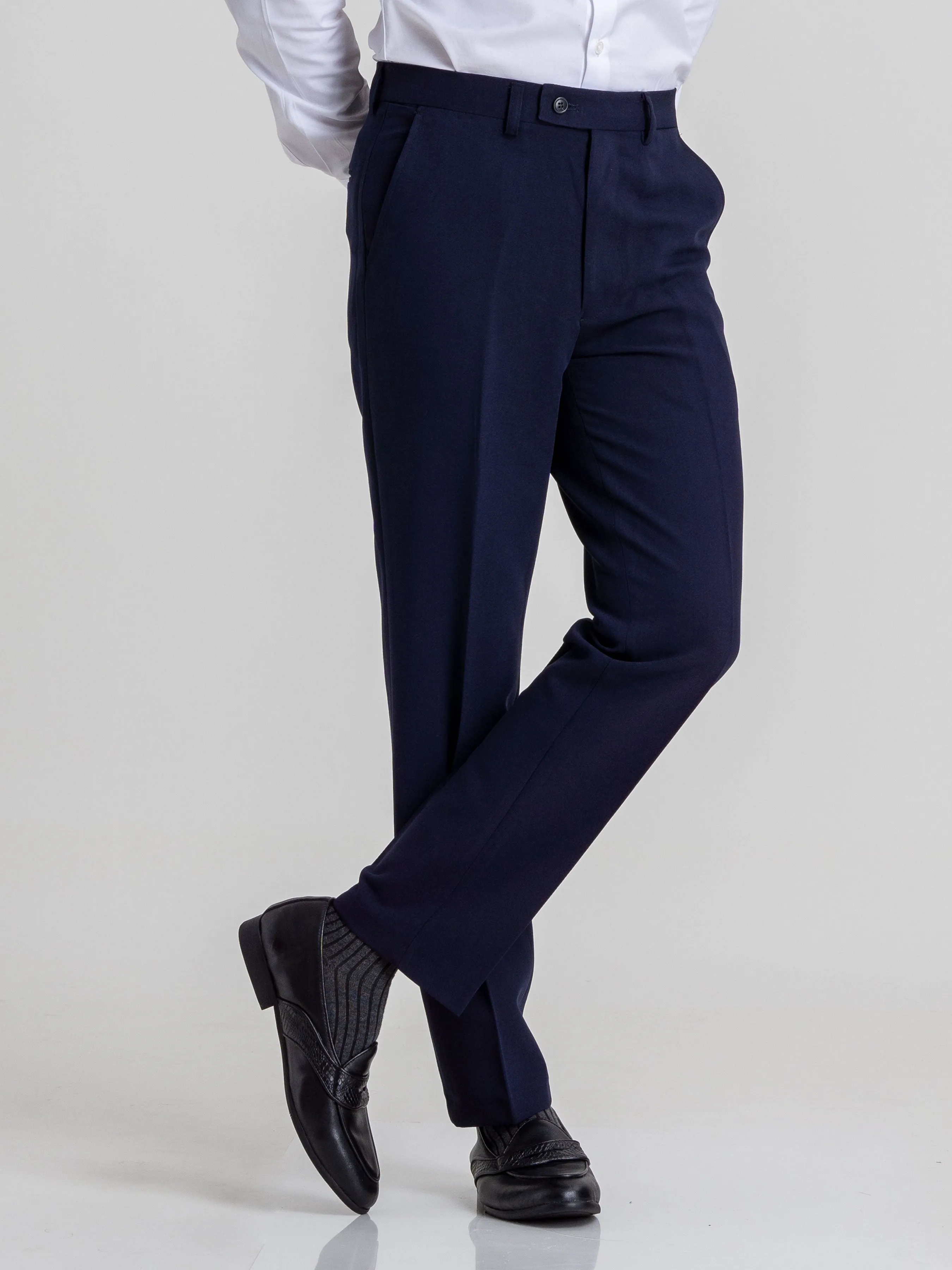 Trousers With Belt Loop -  Navy Blue Plain (Slim Straight)