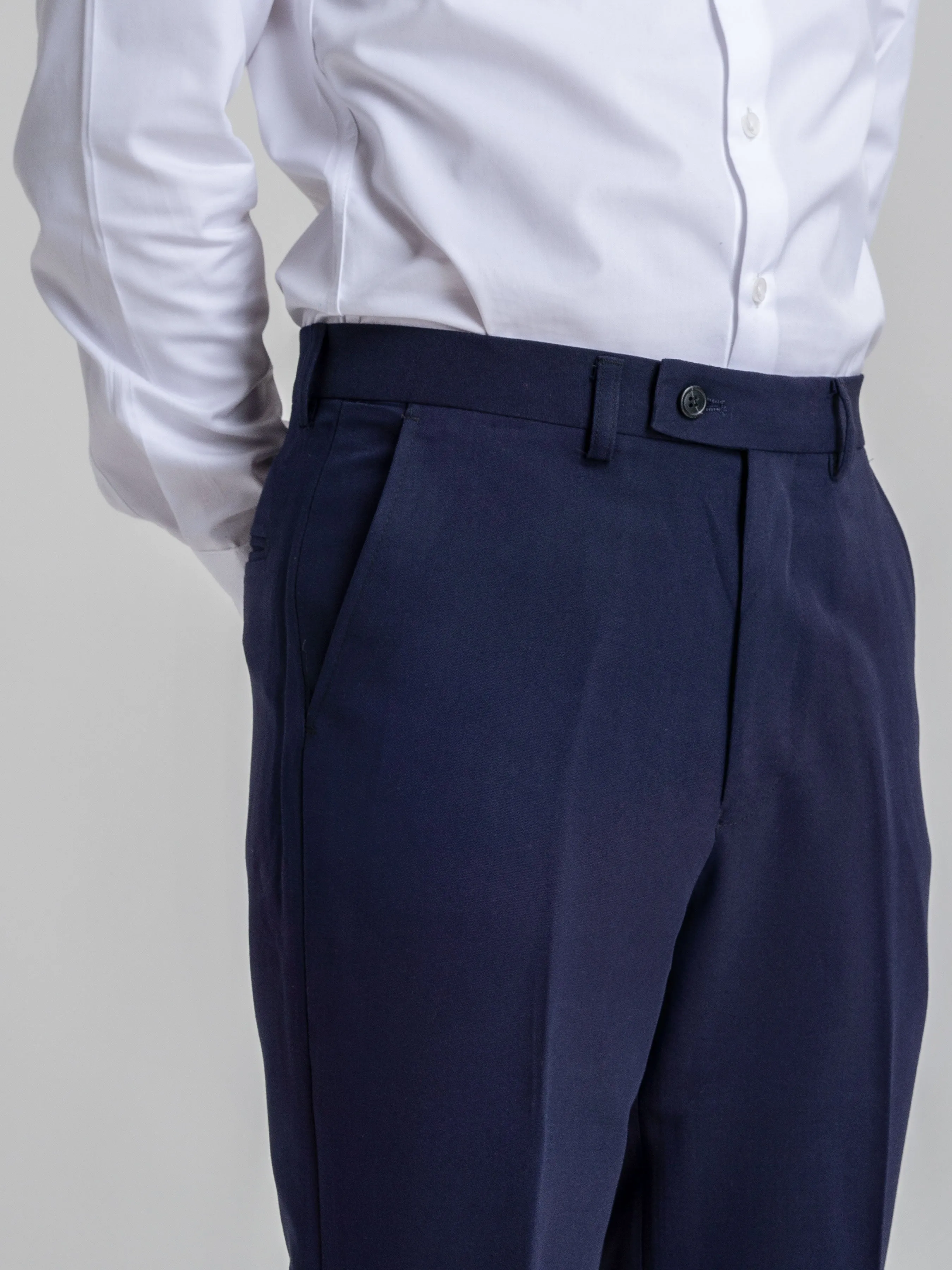 Trousers With Belt Loop -  Navy Blue Plain (Slim Straight)