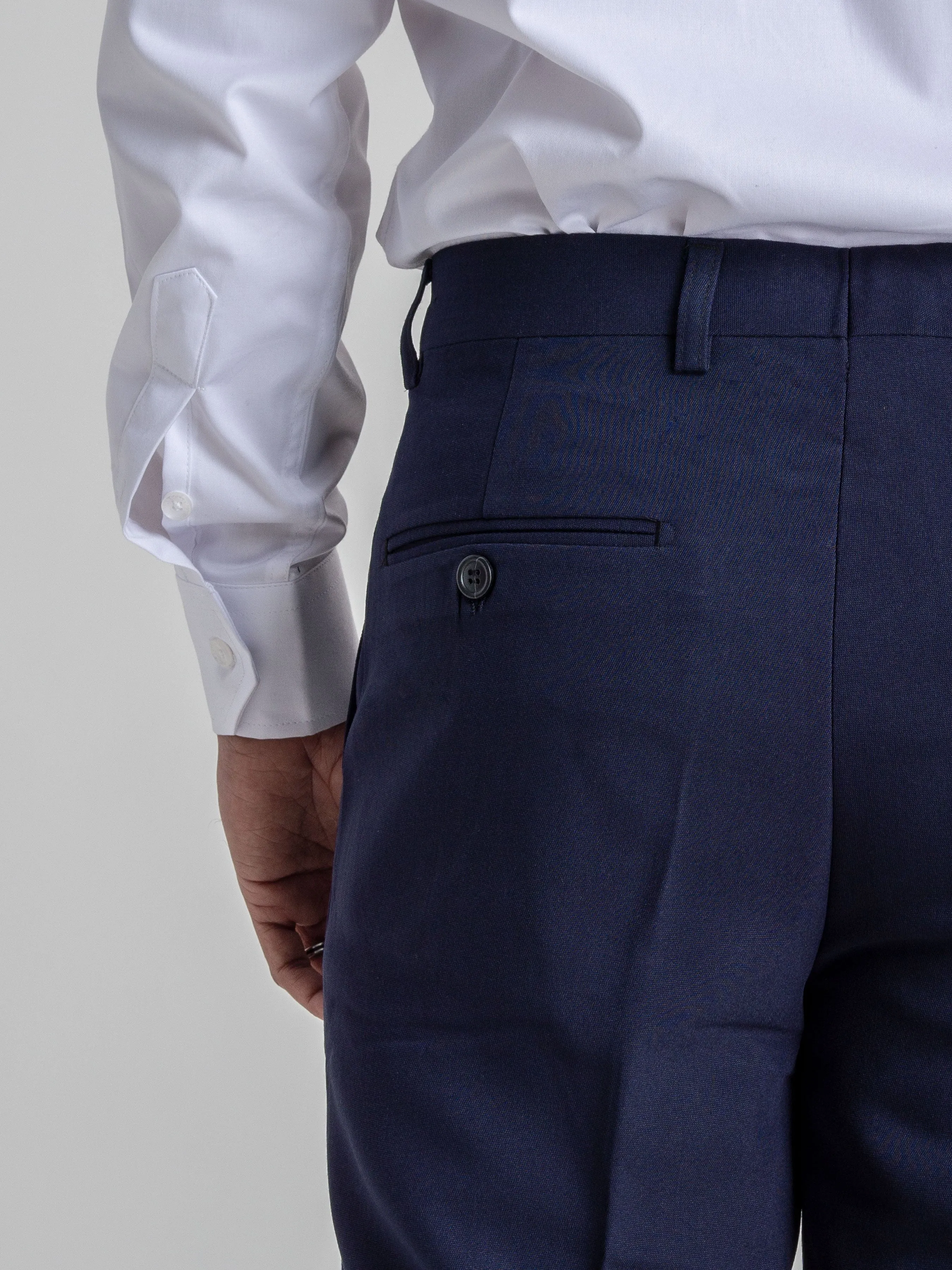 Trousers With Belt Loop -  Navy Blue Plain (Slim Straight)