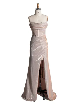 Trumpet/Mermaid Straight Floor-Length Shine Jersey Prom Dresses YE2556