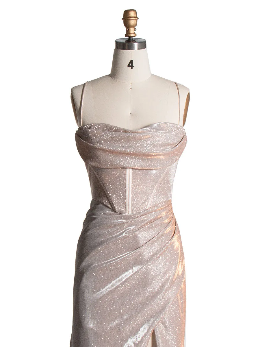 Trumpet/Mermaid Straight Floor-Length Shine Jersey Prom Dresses YE2556