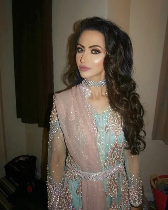 Turquice and pink weding party dress with perls abd dabka work Model#W 48