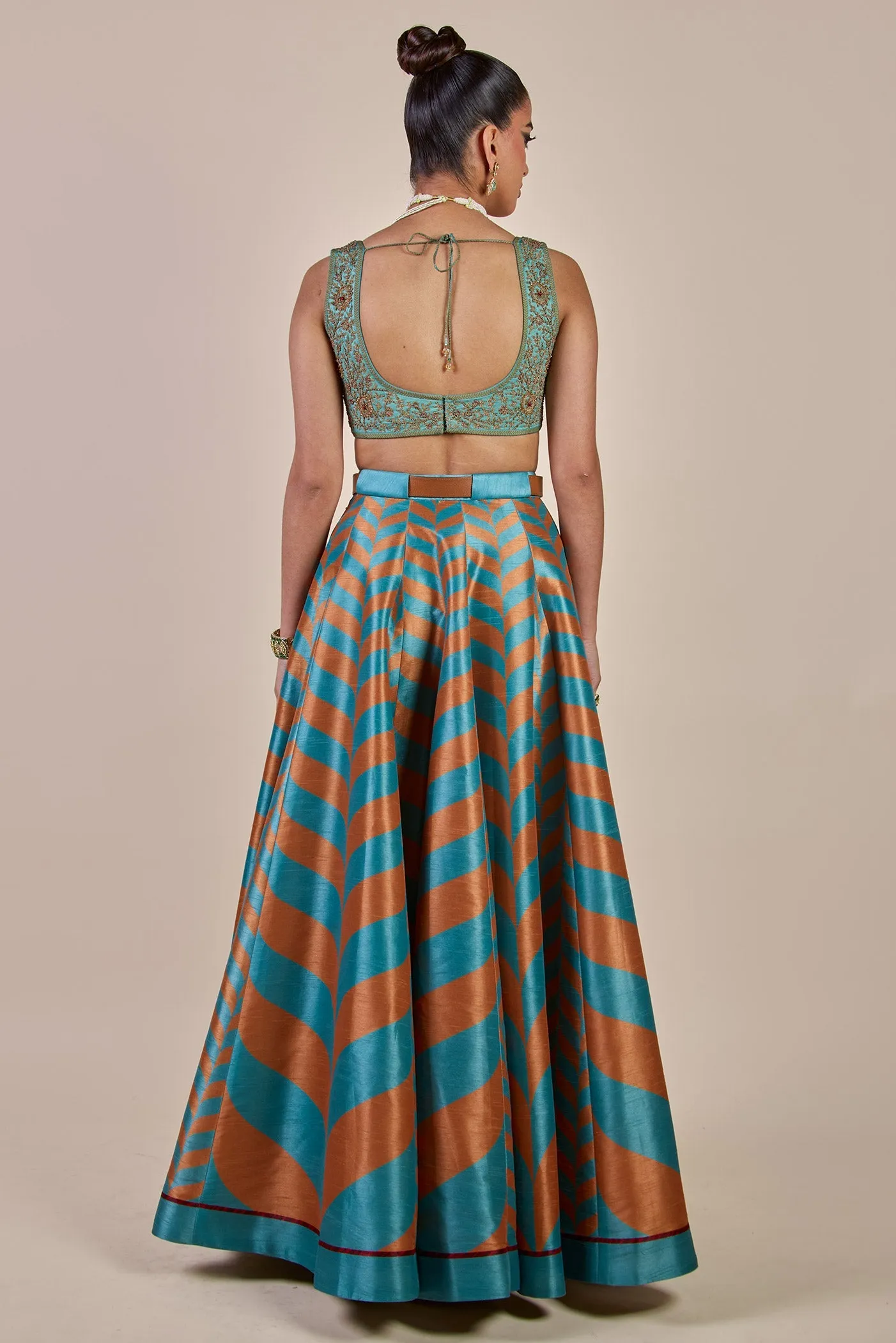 Turquoise - Rust Chevron Skirt Set