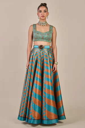 Turquoise - Rust Chevron Skirt Set
