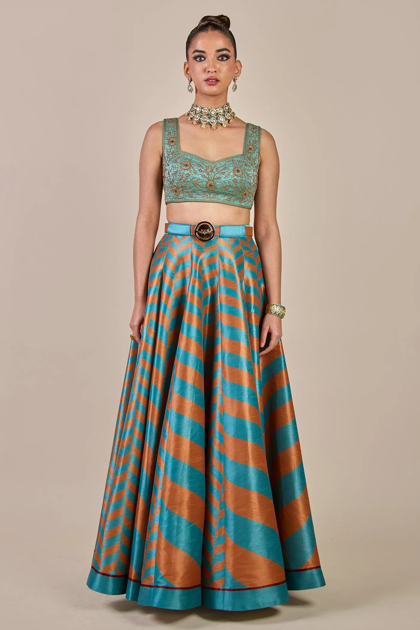 Turquoise - Rust Chevron Skirt Set