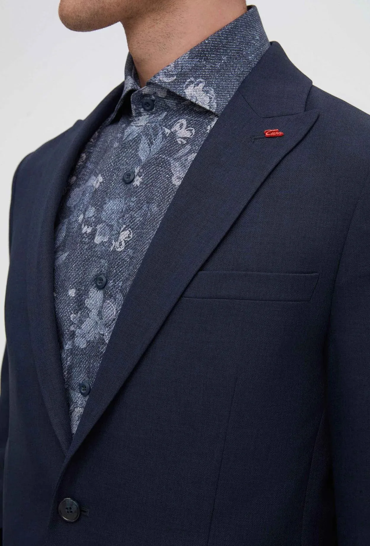 Twn Slim Fit Navy Blue Dobby Fabric Jacket