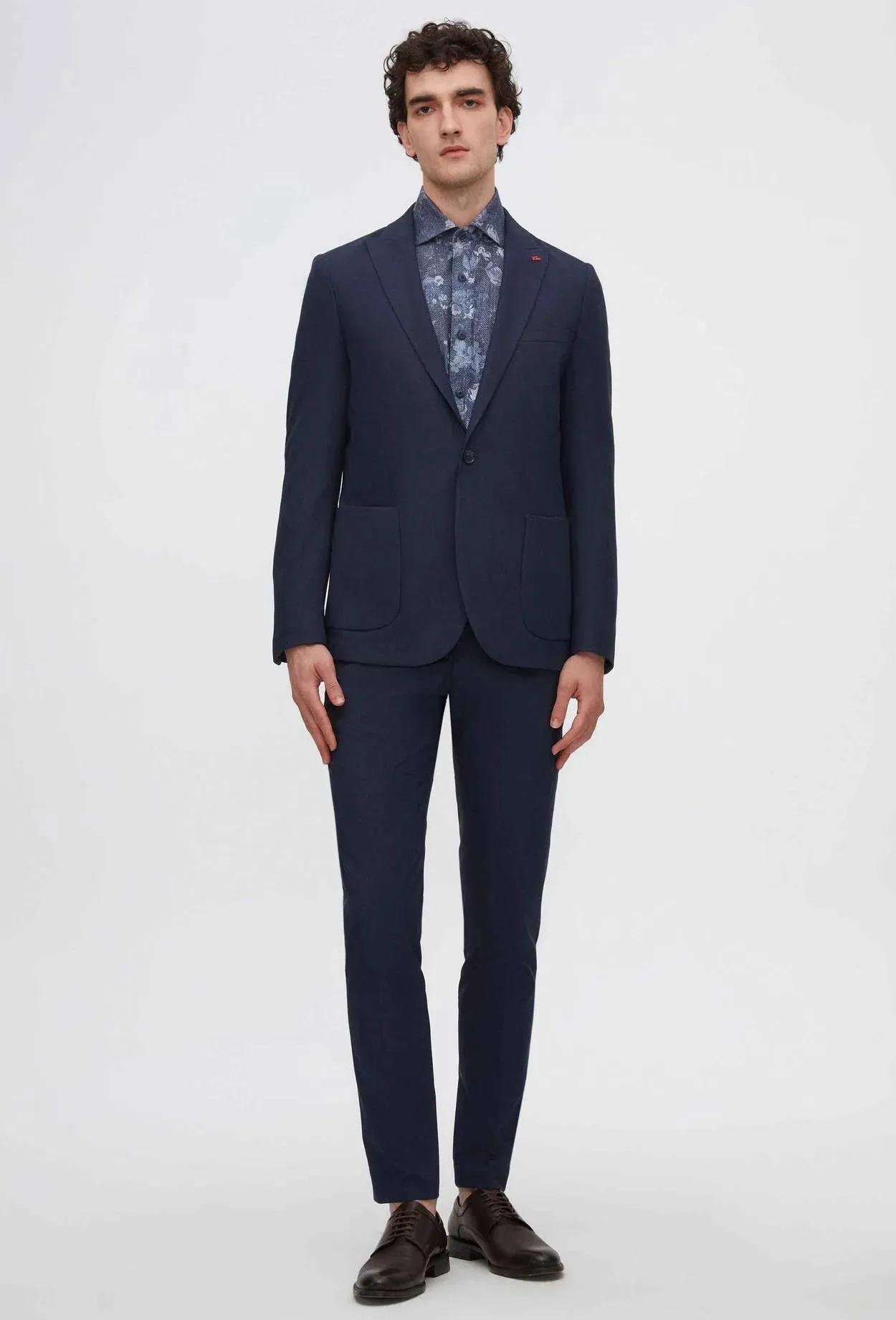 Twn Slim Fit Navy Blue Dobby Fabric Jacket