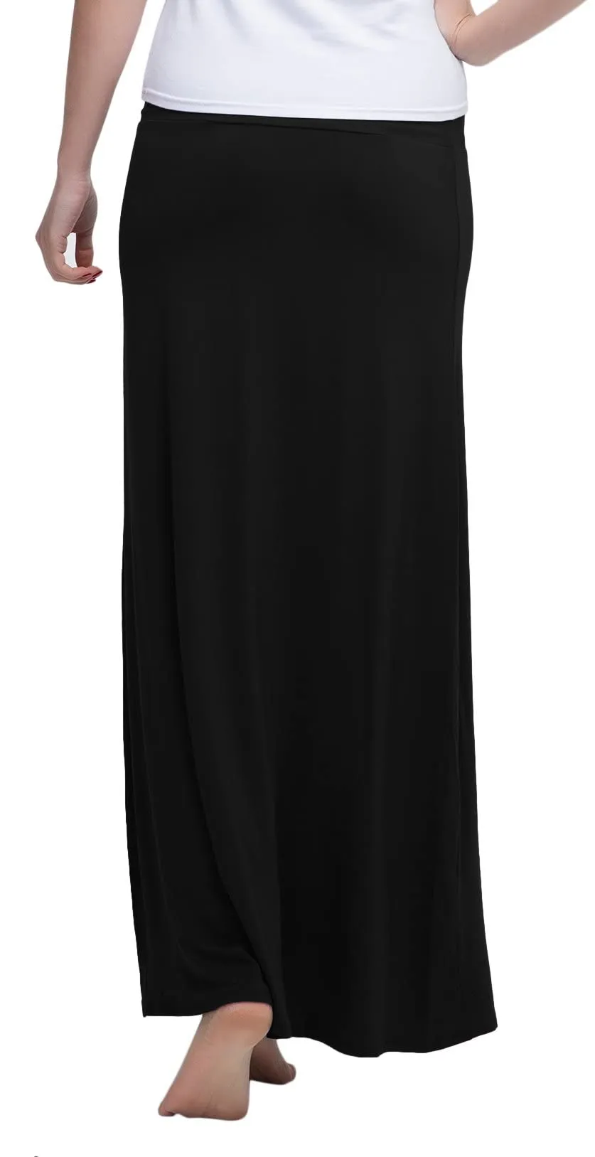 Urban CoCo Women's Stylish Spandex Comfy Fold-Over Flare Long Maxi Skirt