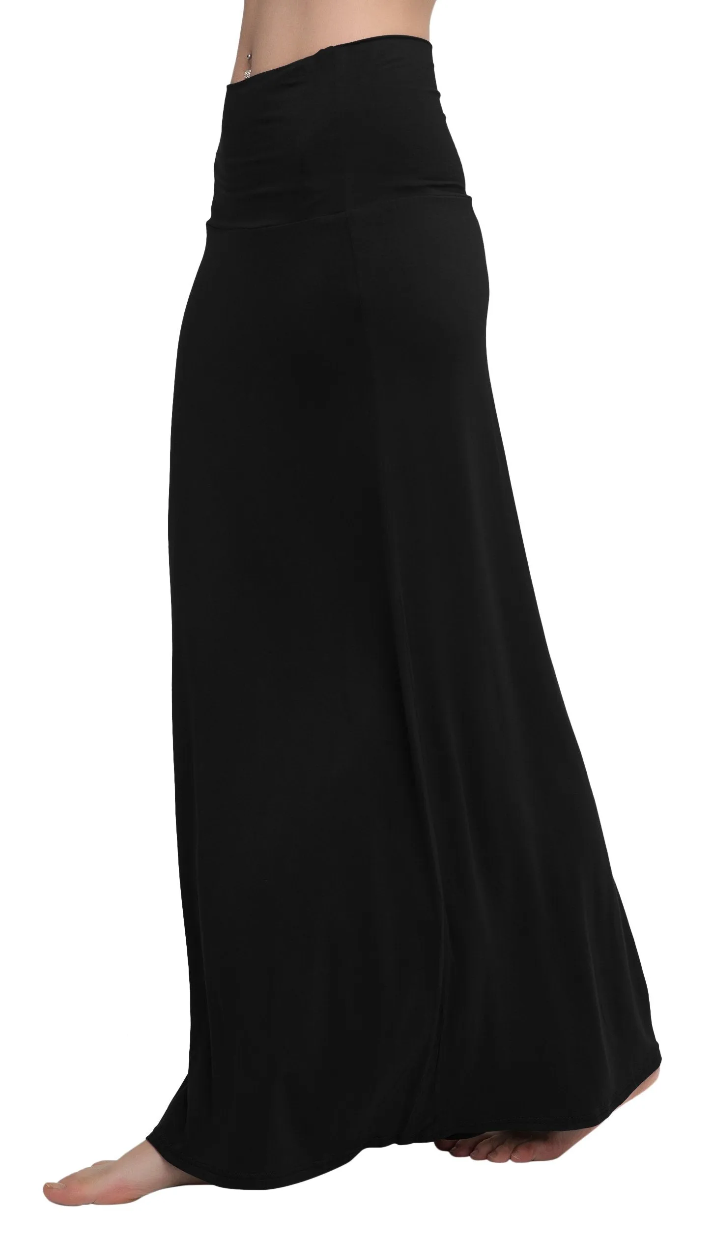 Urban CoCo Women's Stylish Spandex Comfy Fold-Over Flare Long Maxi Skirt