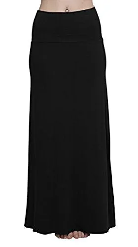 Urban CoCo Women's Stylish Spandex Comfy Fold-Over Flare Long Maxi Skirt