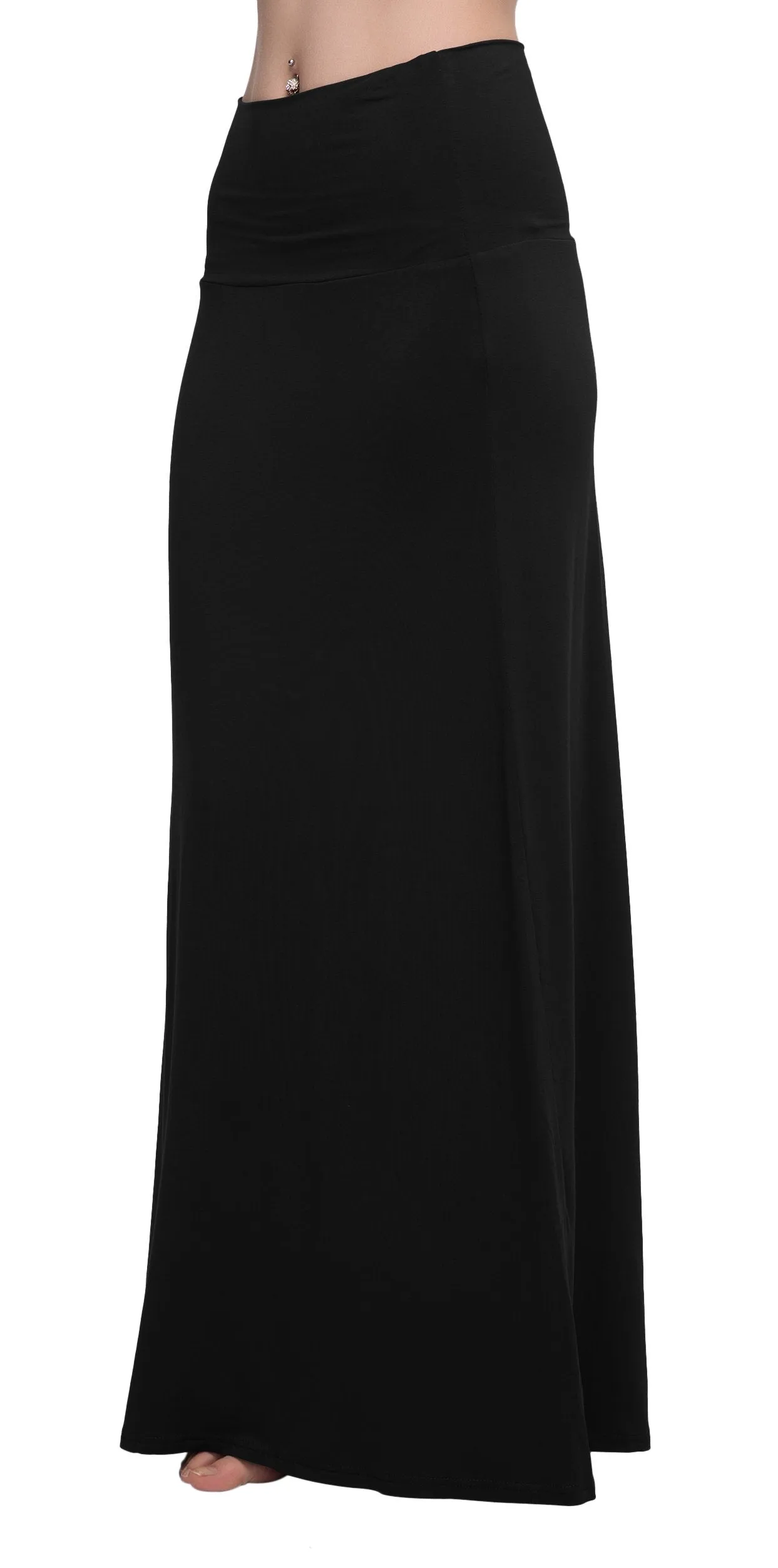 Urban CoCo Women's Stylish Spandex Comfy Fold-Over Flare Long Maxi Skirt