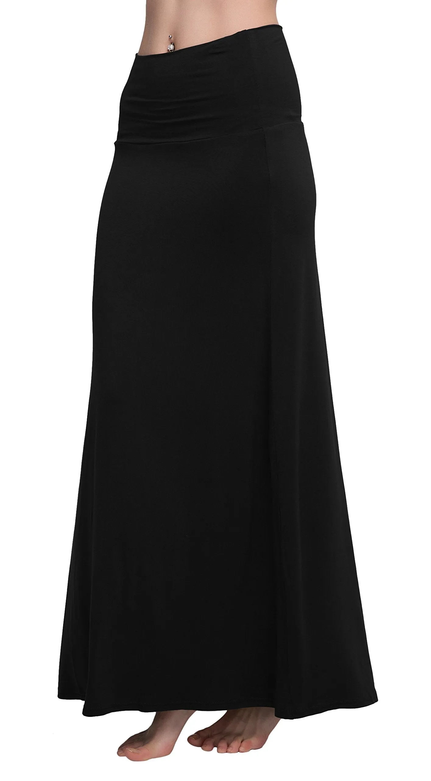 Urban CoCo Women's Stylish Spandex Comfy Fold-Over Flare Long Maxi Skirt