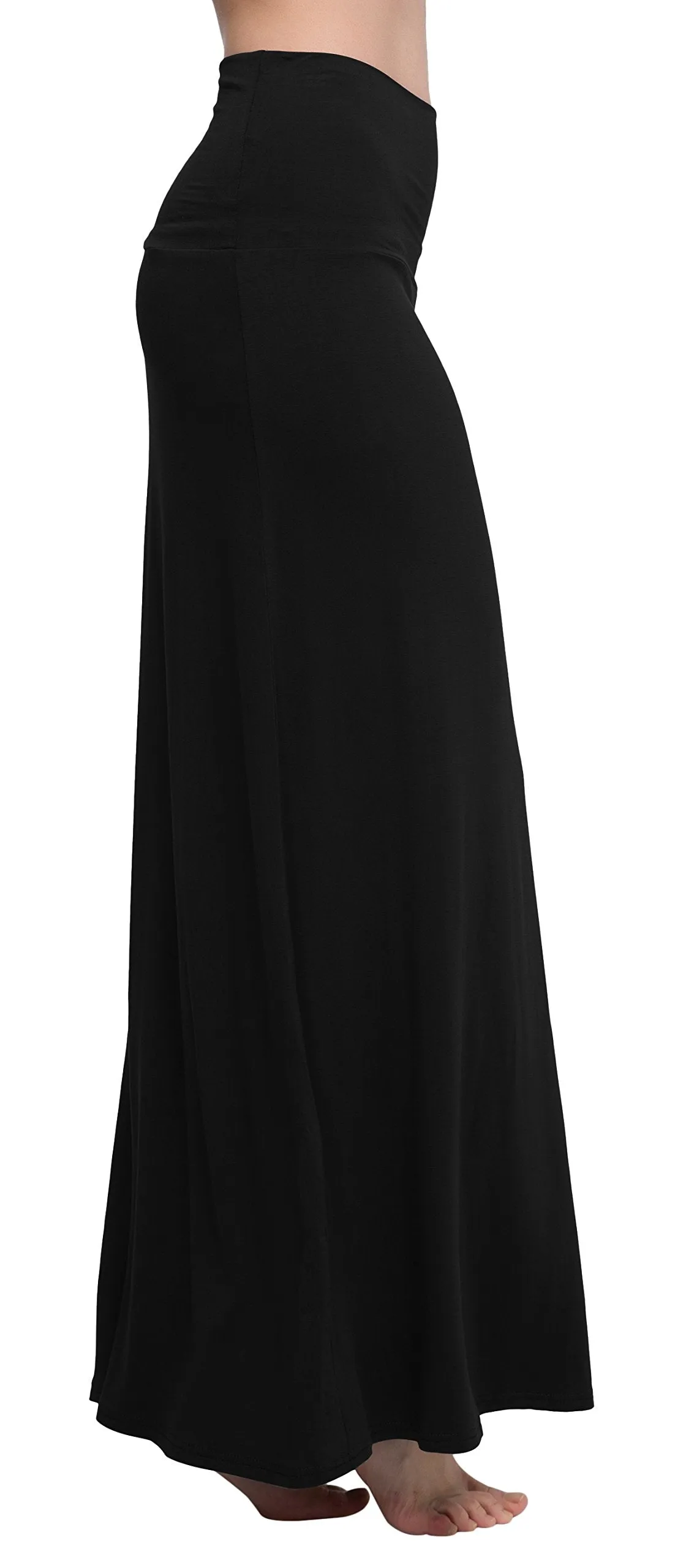 Urban CoCo Women's Stylish Spandex Comfy Fold-Over Flare Long Maxi Skirt
