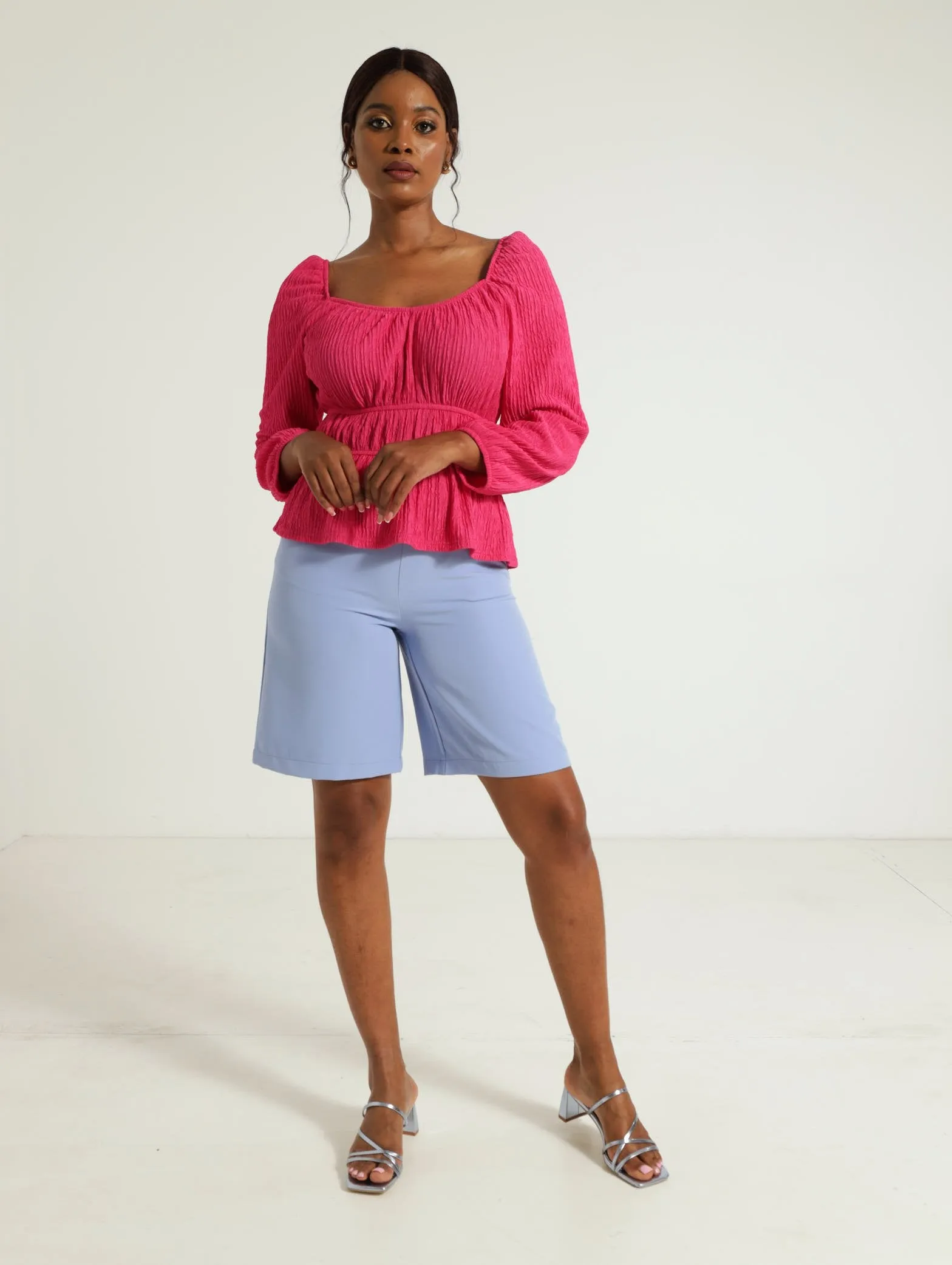 V-Neck Peplum Blouse - Pink
