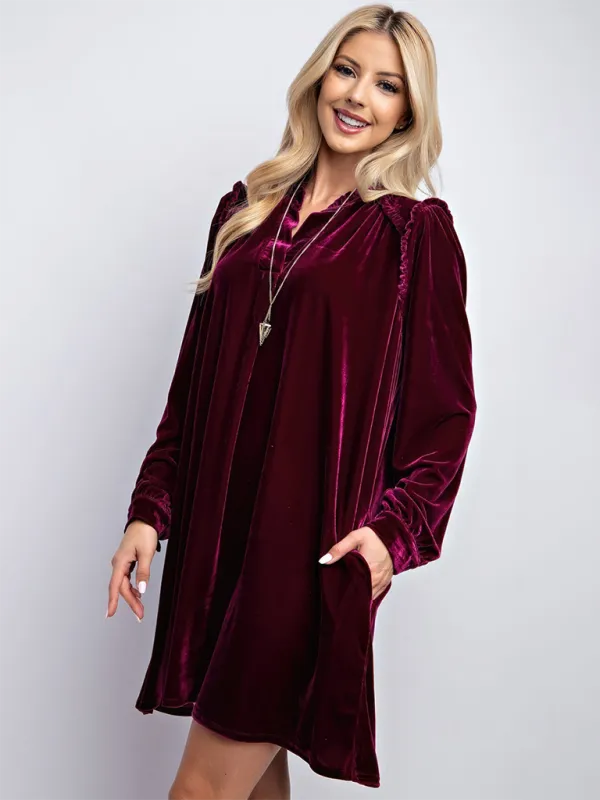 Velvet Mini Dress with Long Sleeves and Ruffle Detail