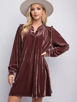 Velvet Mini Dress with Long Sleeves and Ruffle Detail