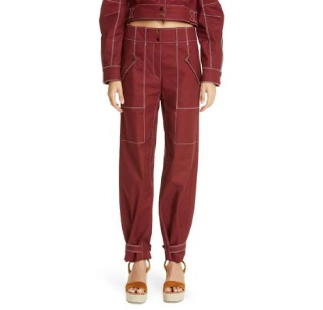 VERONICA BEARD  Sigrid Topstitched Cotton Stretch Twill Pants Deep Brick Size 12