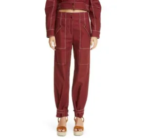 VERONICA BEARD  Sigrid Topstitched Cotton Stretch Twill Pants Deep Brick Size 12