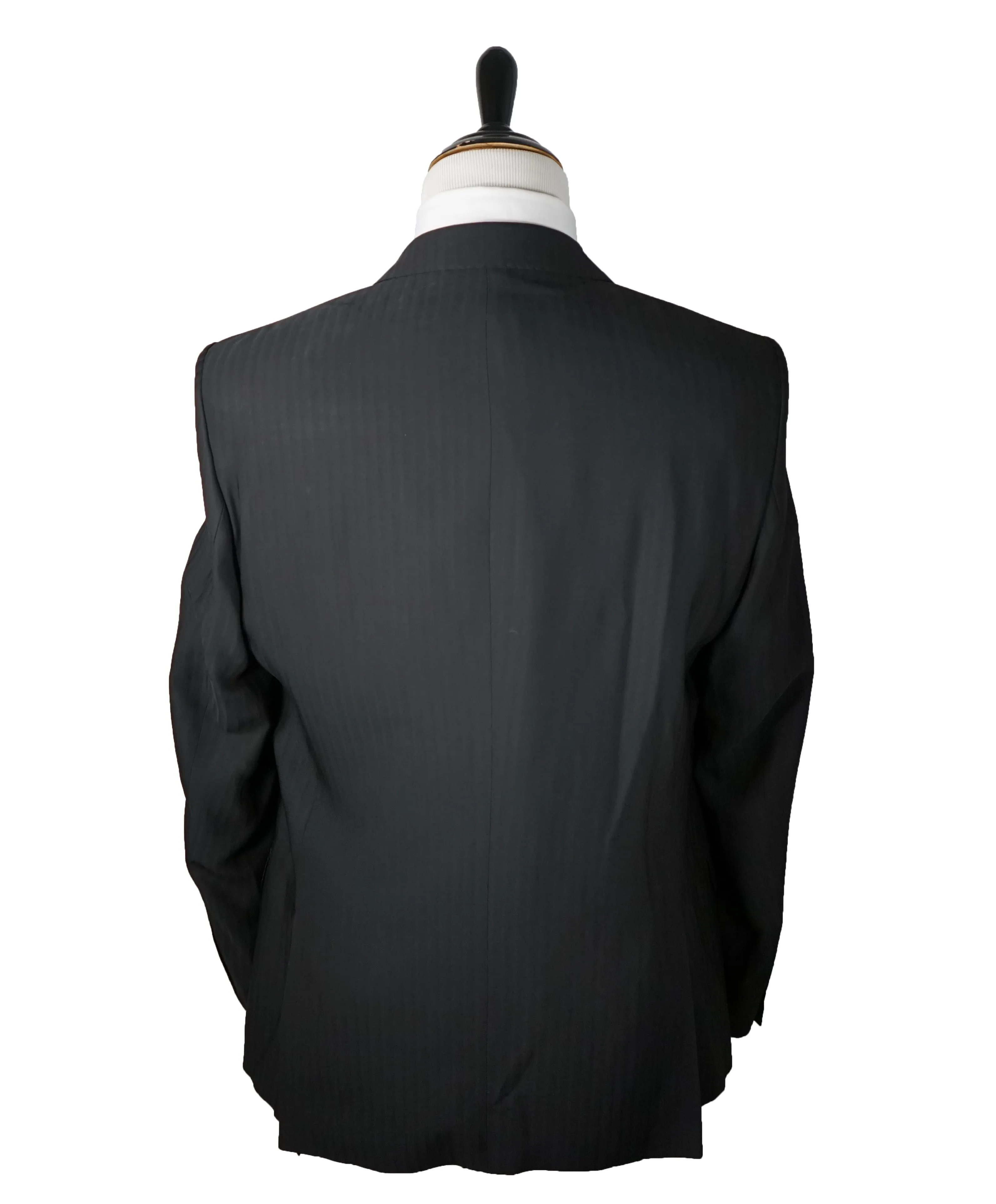 VERSACE COLLECTION - Black Tonal Herringbone Suit With Logo Buttons  - 46R