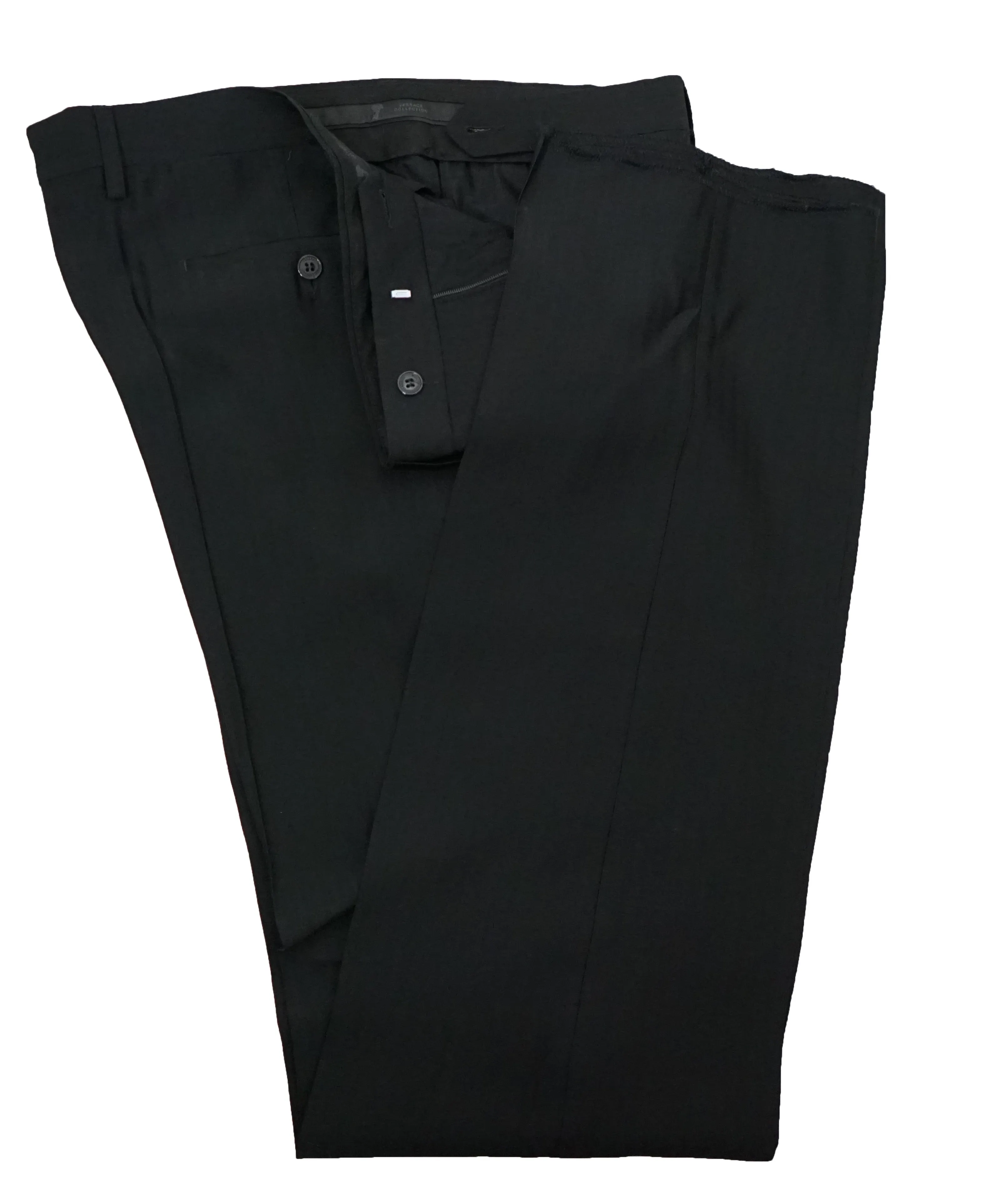 VERSACE COLLECTION - Black Tonal Herringbone Suit With Logo Buttons  - 46R