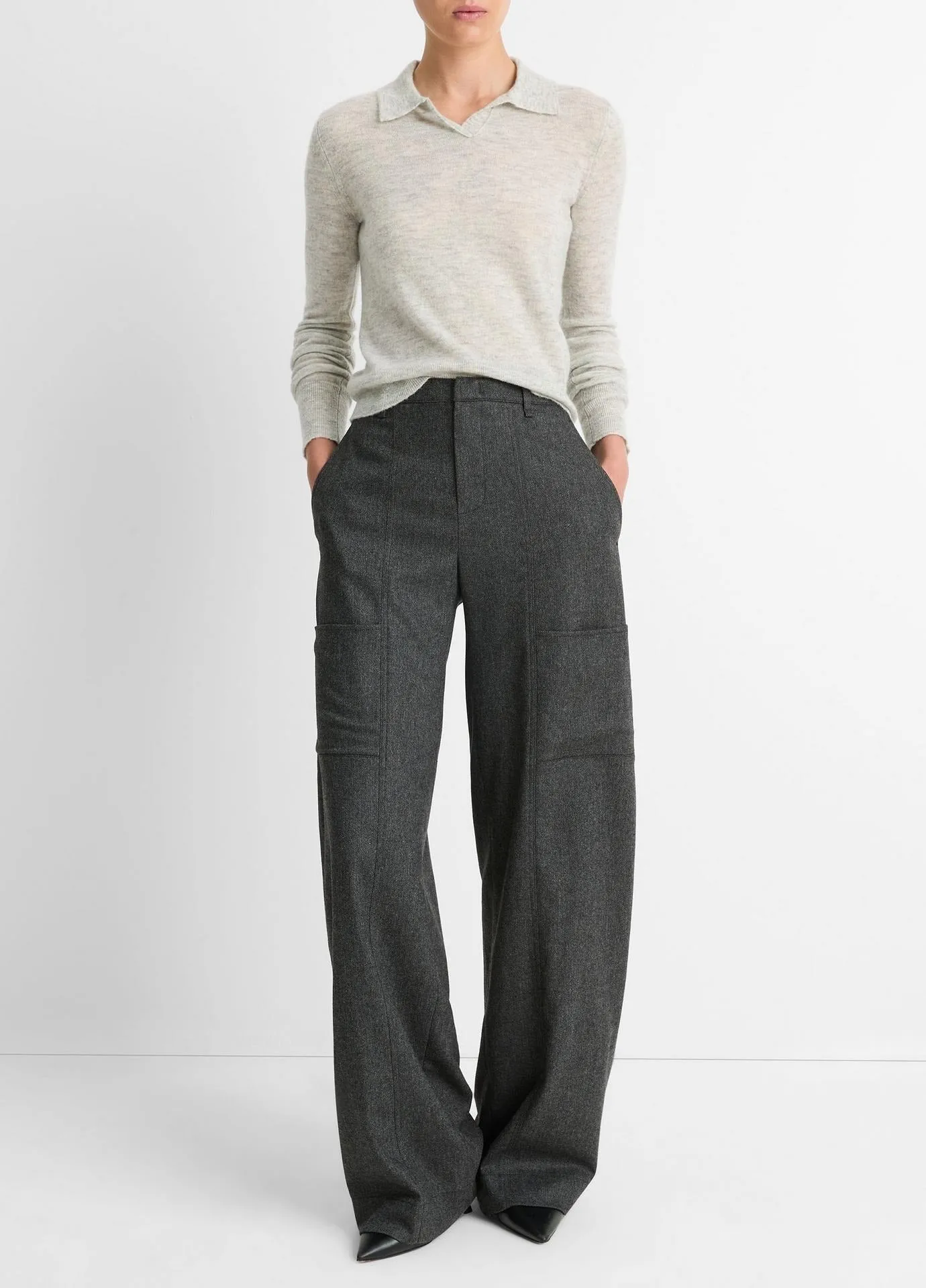 Vince Mid-Rise Brushed Flannel Utility Pants in Charcoal