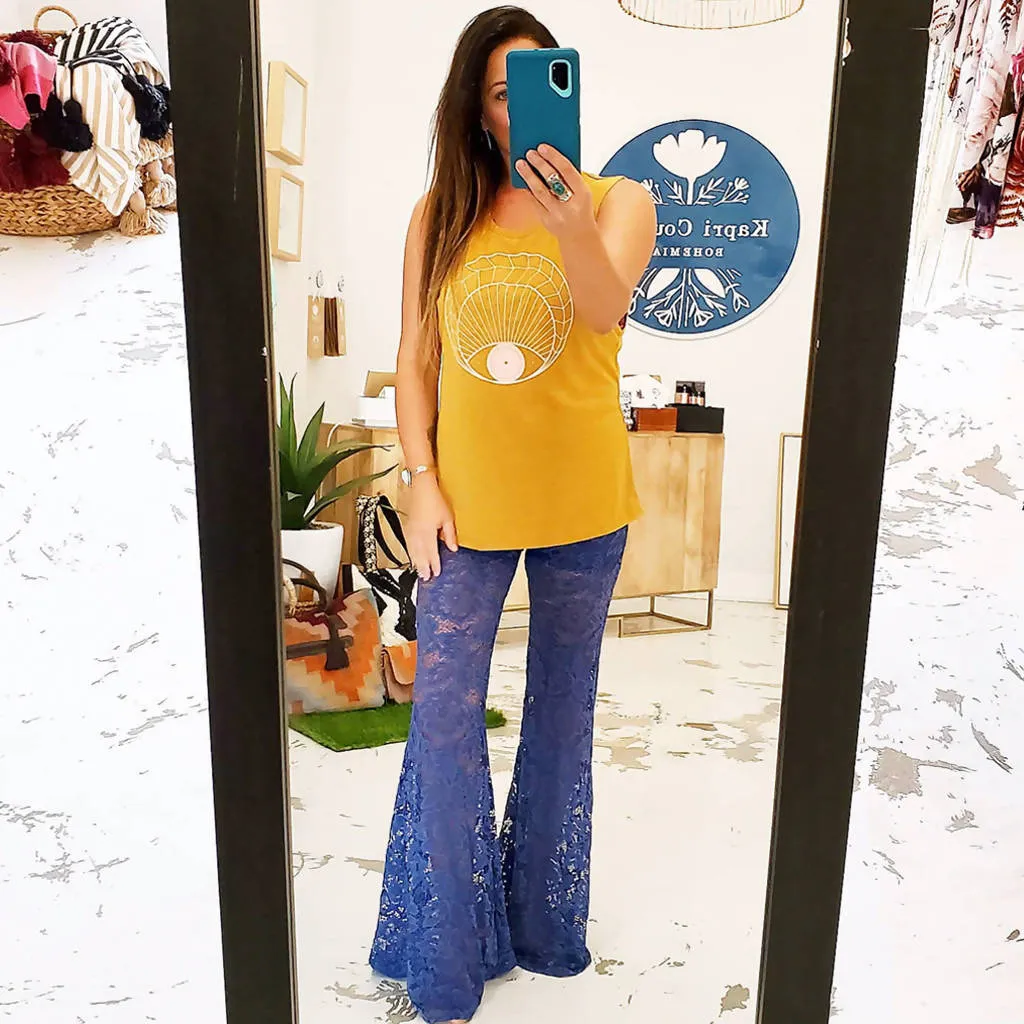 Vintage Blue Bohemian Bell Bottom Pants