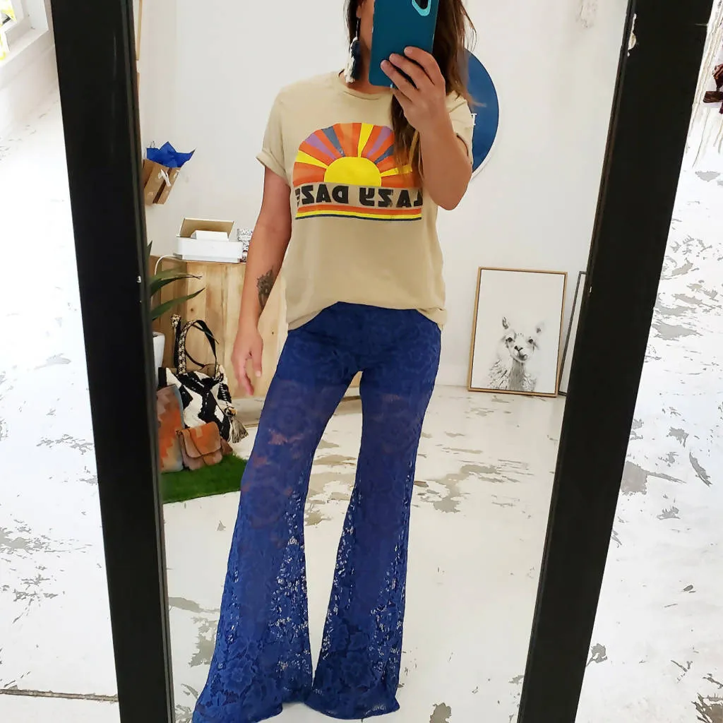 Vintage Blue Bohemian Bell Bottom Pants
