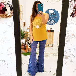 Vintage Blue Bohemian Bell Bottom Pants