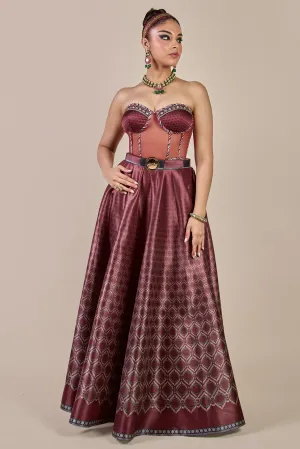 Vintage Maroon Corset Skirt Set