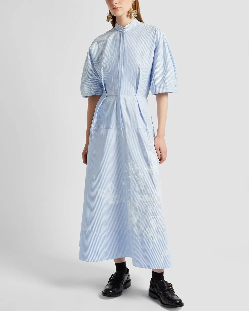 Violetta Etch Blue Short Sleeve Midi Shirtdress